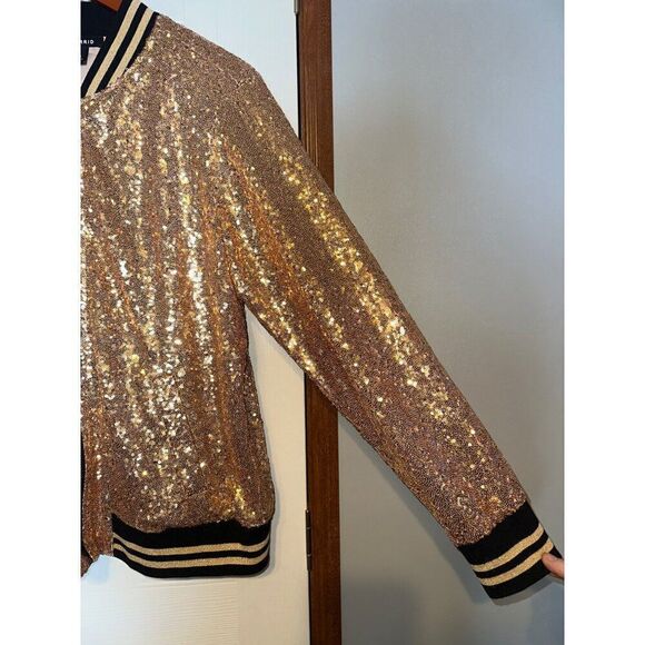 Torrid Allover Gold &โBlack Sequin Long Sleeve Bomber Jacket Pockets Lined SZ1X - Picture 7 of 16